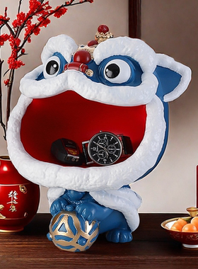 新中式电视柜两边的落地摆件装修家居饰品国潮醒狮公仔树脂龙年小