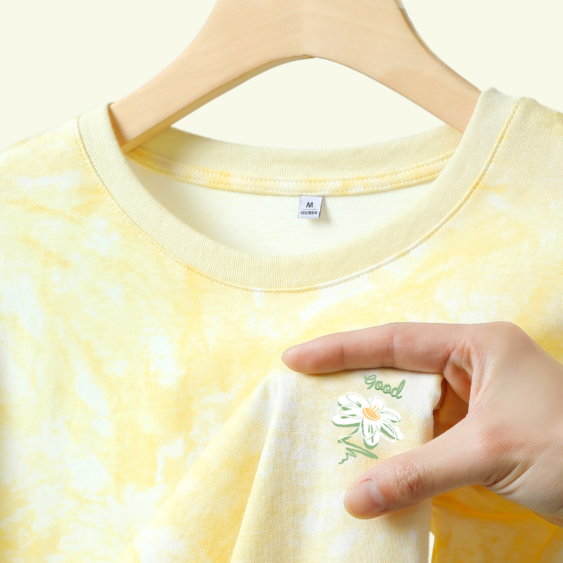 KV真维斯水绿色扎染短袖t恤女2024新款 夏季纯棉独特设计感上衣服 - 图2