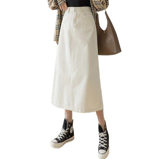 KP Jeanswest High Waist Denim Slit Half Skirt Women's Autumn 2025 New Straight Casual Versatile Mid-length Skirt