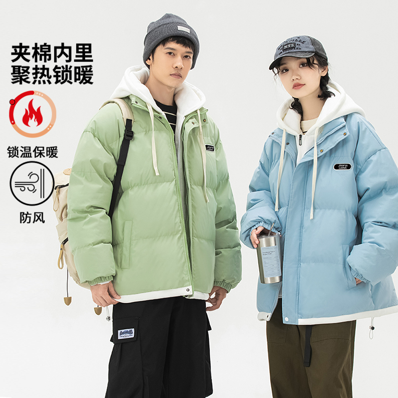 GV真维斯棉衣外套男冬季潮牌加厚保暖棉袄假两件连帽情侣款棉服D