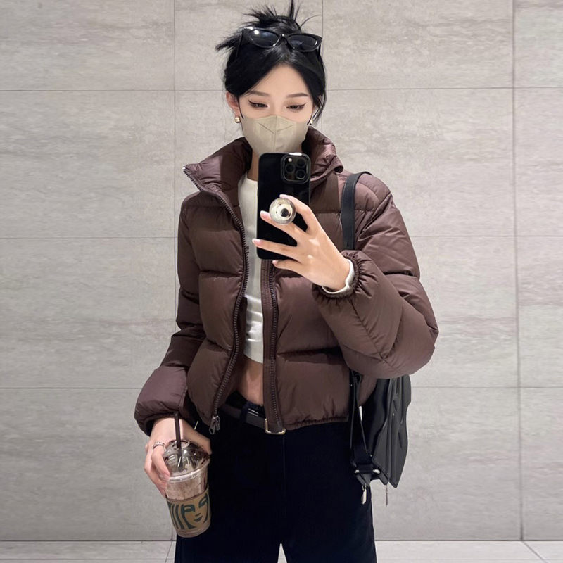 LY真维斯女外套2024年冬季新款立领宽松纯色厚款肯豆风保暖棉服