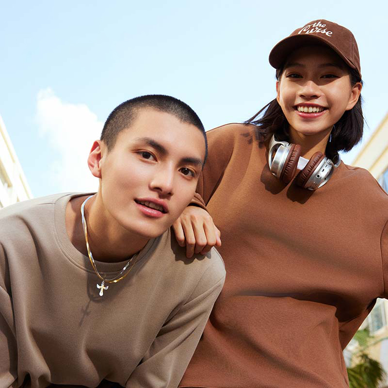 GV真维斯浅蓝色卫衣男款春秋季重磅长袖上衣男生宽松圆领外套男B - 图0