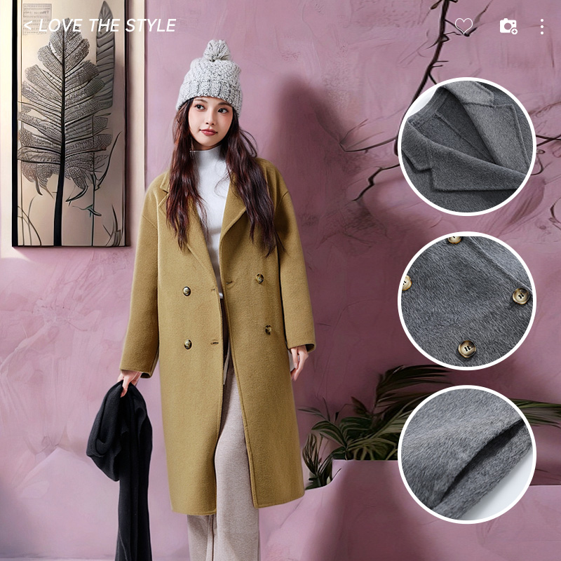 GC真维斯冬羊毛双排扣气质大衣中长款2025春秋新款韩系高级感外套 - 图0