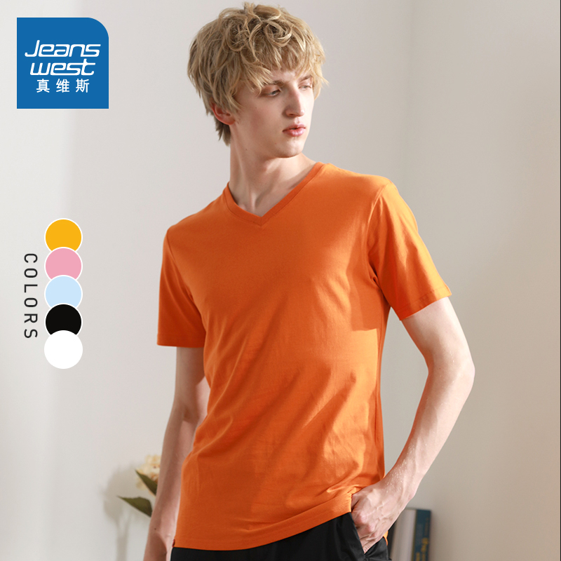 真维斯官方旗舰店真维斯短袖t恤男年夏装男士修身V领纯色休闲打底衫体恤潮0