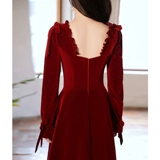 Бордовый бархатный лонгслив для невесты, демисезонное вечернее платье, юбка для принцессы