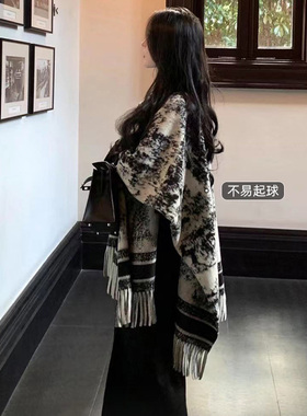 新中式水墨画披肩外搭