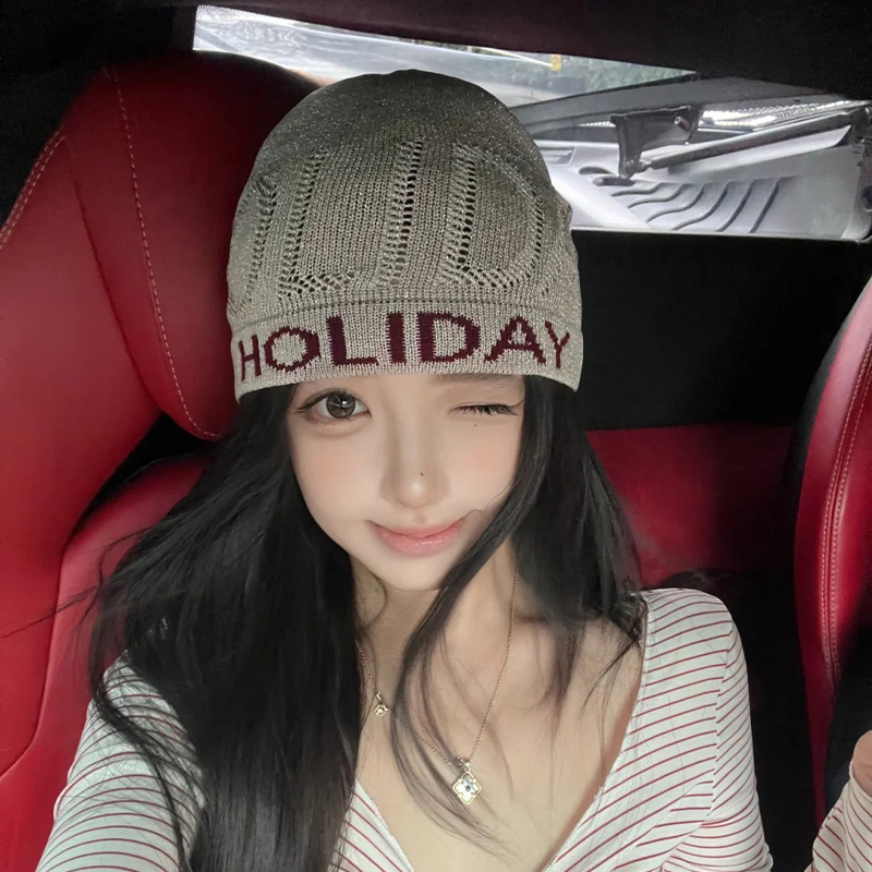 字母细闪针织包头帽女韩版百搭显脸小堆堆帽大头围复古套头冷帽子 - 图1