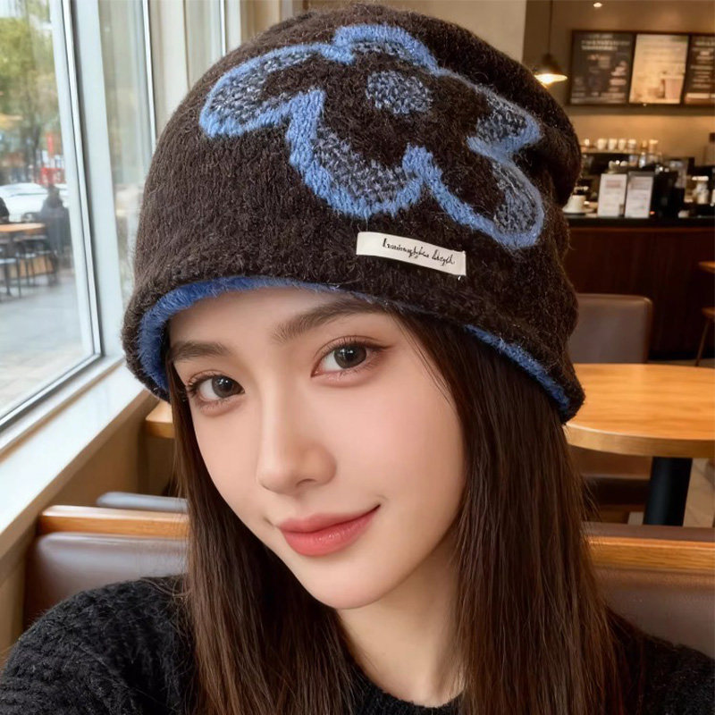 2025新款韩版复古提花针织帽子女秋冬季百搭保暖护耳显脸小包头帽,淘宝优惠券,粉丝福利购,淘宝优惠卷