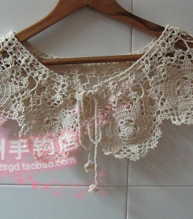 手钩森女花朵系带棉线假领子披肩