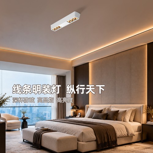 现代简约长条明装射灯六头超薄LED深杯防眩客厅主卧室智能吸顶灯 - 图1