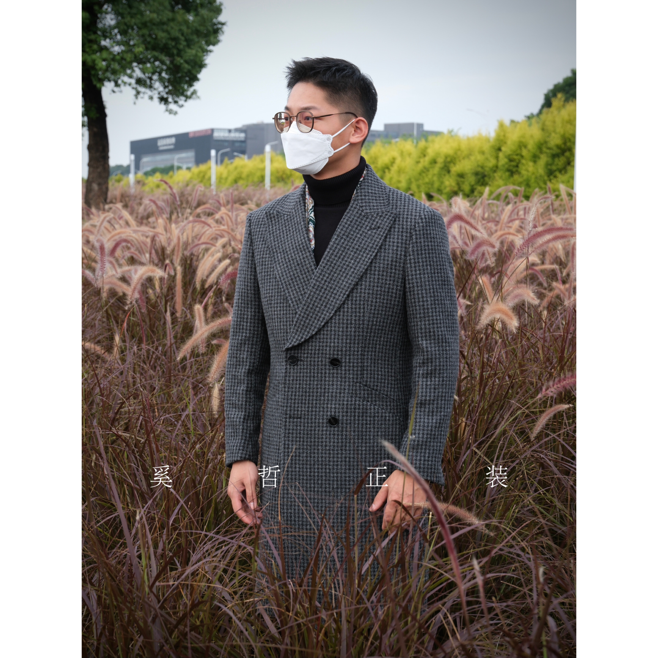 秋冬复古绅士英伦风时髦千鸟格中长款80%厚款羊毛大衣外套 - 图0