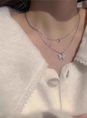 2026新款钛钢不掉色双层蝴蝶项链潮双层锁骨链气质叠戴颈链女饰品