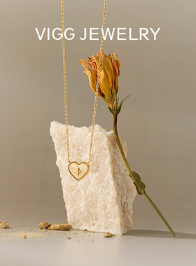 VIGG温心项链女纯银黄贝母爱心