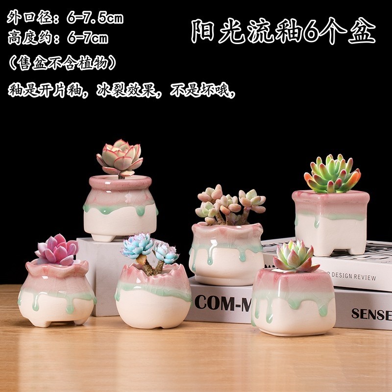 多肉花盆 控型冰裂流釉桃蛋素白底 陶瓷简约创意绿植冰心小花盆器,淘宝优惠券,粉丝福利购,淘宝优惠卷