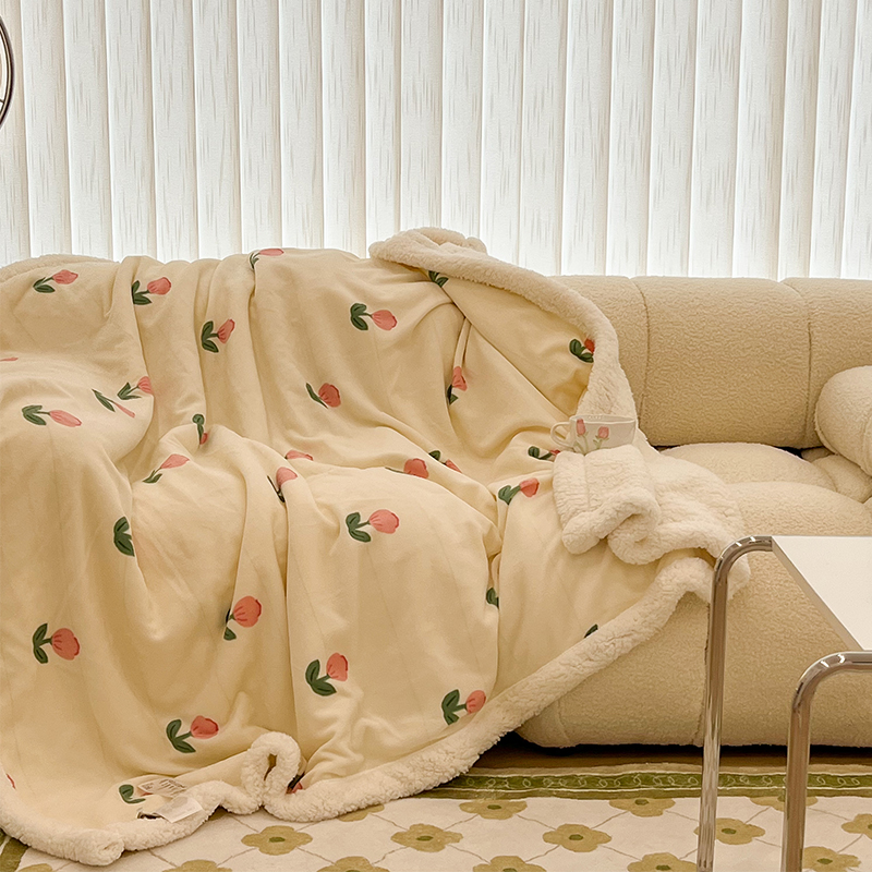 ins奶油郁金香羊羔绒毛毯牛奶绒秋冬盖毯保暖沙发装饰午睡小毯子 - 图2