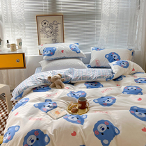 Cute Lucky Little Bear Pure Cotton Four Pieces Teen Cartoon All-cotton 1 5m1 8 Sheets Student Bed Three Sets