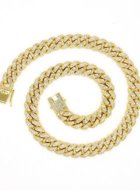 合金莱茵石Necklace 13mm满钻古巴项链 半圆波纹线条开合chocker