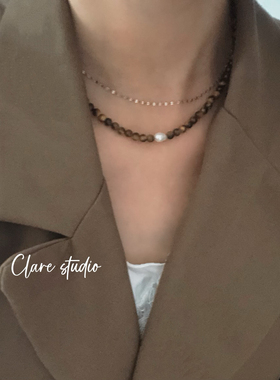 回馈款！美拉德氛围感天然虎眼石巴洛克珍珠项链小众法式锁骨链女