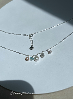 设计感纯银法式天然石锁骨项链