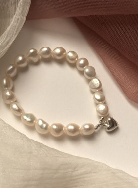 女巴洛克珍珠纯银桃心原创设计