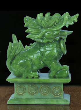 玉石麒麟摆件一对大号酒柜客厅书房办公室天然玉石麒麟装饰送礼品