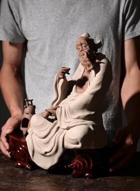 中式陶瓷雕刻茶圣陆羽像摆件