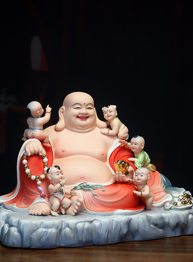 五子登科五子弥勒佛像摆件陶瓷