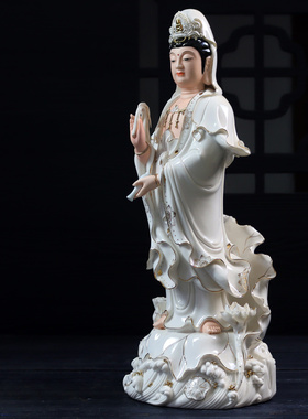 菩萨供奉摆件白瓷观音立莲佛像