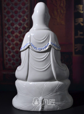 观音菩萨供奉白瓷德化描金佛像