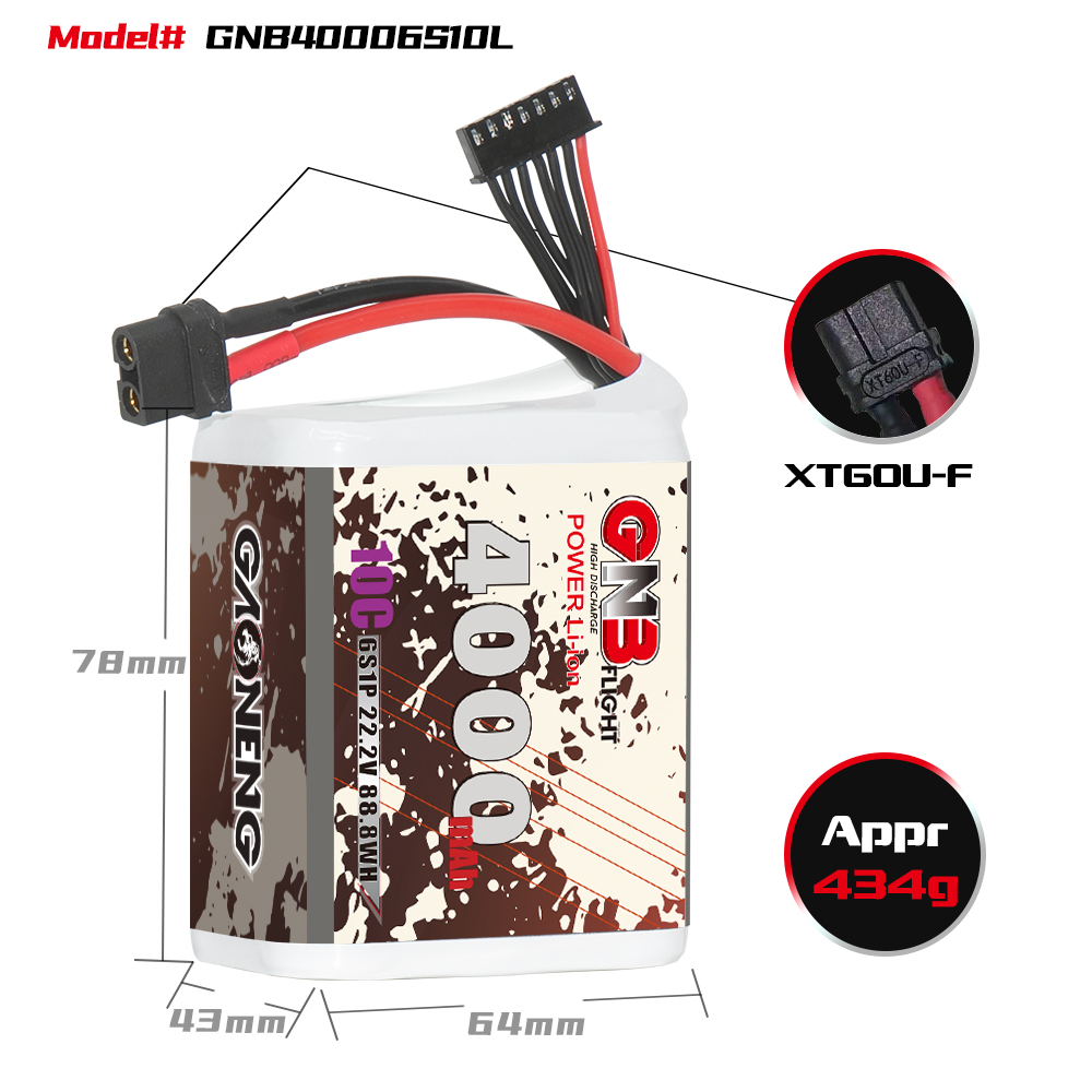 GNB高能4000mAh 6S 22.2V 10C遥控无人机航模电池5/7寸远航21700 - 图0