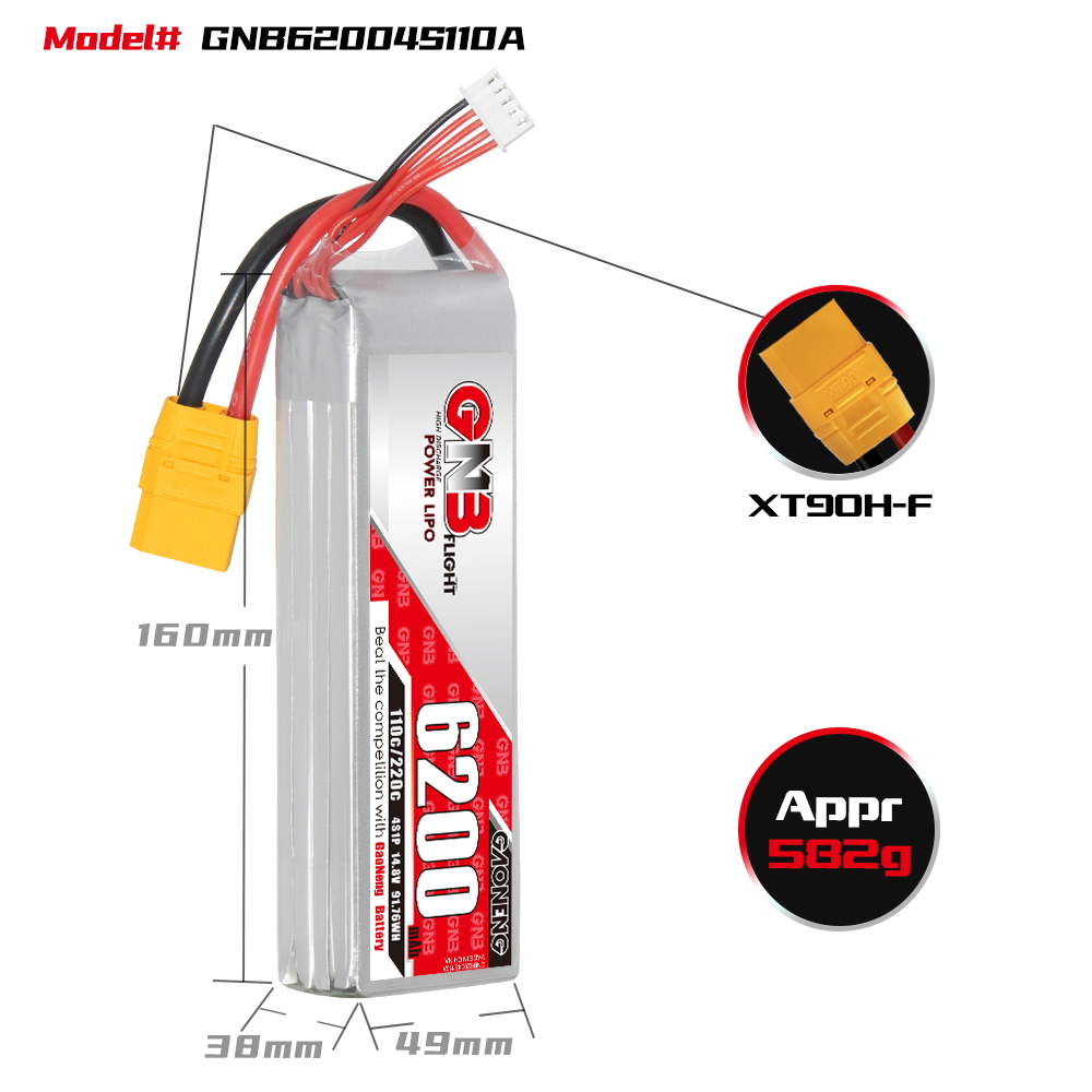 GNB高能6200mAh 4S 14.8V 110C直升机固定翼动力锂电池RC遥控船模 - 图0