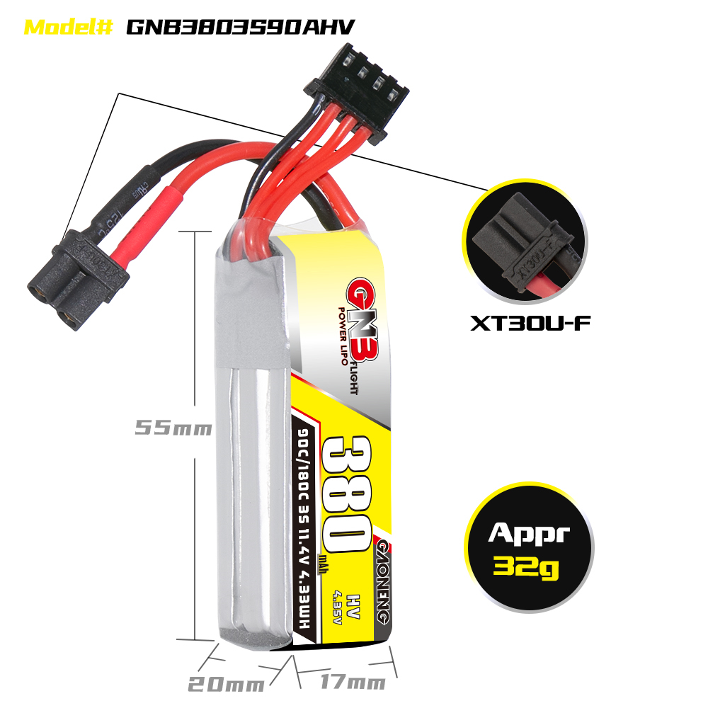 GAONENG高能380mAh 3S 11.4V 90C HV穿越机遥控模型平衡充锂电池-图0