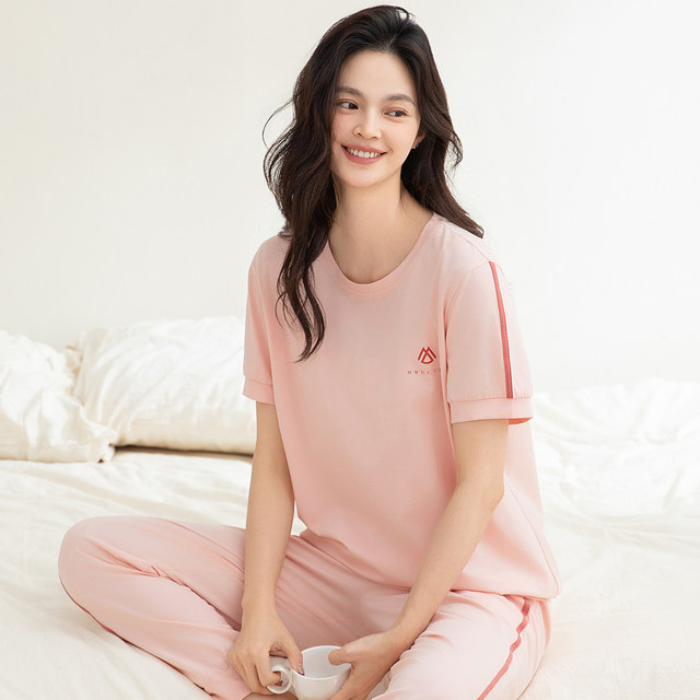 Yalu pajamas ສໍາລັບແມ່ຍິງ 2026 ລະດູຮ້ອນໃຫມ່ບາງໆຝ້າຍບໍລິສຸດ trousers ສັ້ນແຂນສັ້ນວ່າງຂະຫນາດໃຫຍ່ສາມາດນຸ່ງໃສ່ນອກເຮືອນຊຸດເຄື່ອງນຸ່ງຫົ່ມ