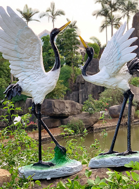 别墅假山仿真仙鹤庭院美陈工艺品