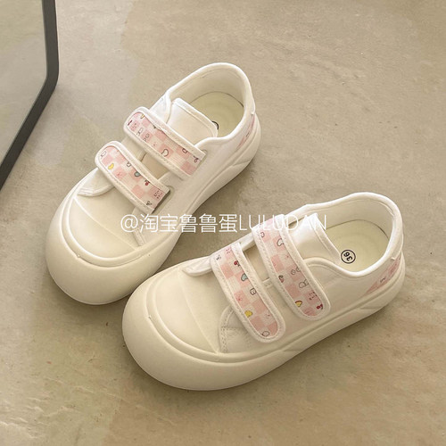 鲁鲁蛋 春秋休闲板鞋女款2026新款厚底小白鞋薄款帆布鞋面包鞋子 - 图1
