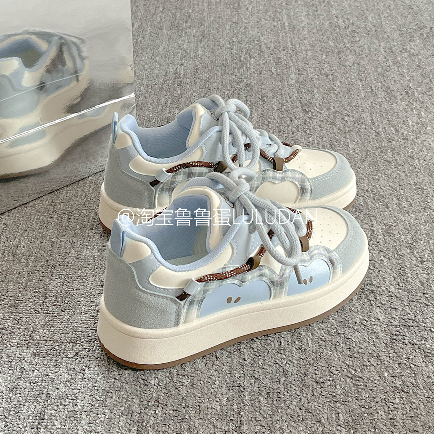 鲁鲁蛋 百搭韩系休闲板鞋女款2025新款春秋厚底小白鞋苹果面包鞋,淘宝优惠券,粉丝福利购,淘宝优惠卷