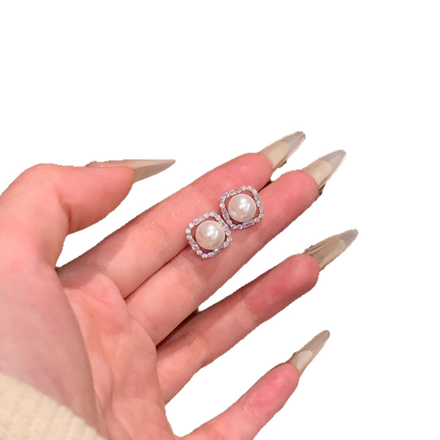 设计师款珍珠锆石耳钉925银针轻奢高级感小众耳环女法式镂空耳饰,淘宝优惠券,粉丝福利购,淘宝优惠卷