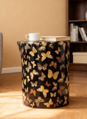 蝴蝶印花圆形大容量收纳凳