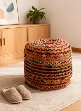 手工编织彩色棉麻圆形蒲团坐垫