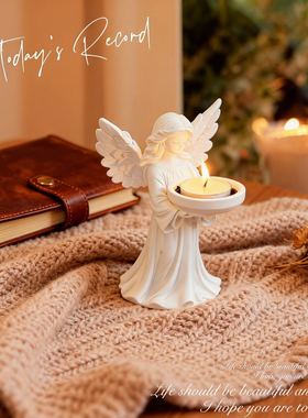 白色天使树脂烛台摆件华丽风