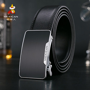 稻草人内穿皮带男士商务自动扣真牛皮正装腰带休闲牛皮青年裤带