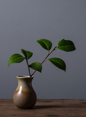 日式粗陶小花器 办公桌面复古仿真花小花插摆件 茶道禅意窑变花瓶