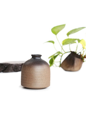 中式复古粗陶装饰品家居桌面陶瓷小花瓶水培鲜花绿植摆件插花干花