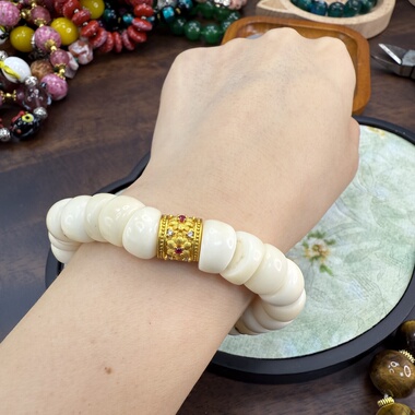 五行金｜显白 CJGB原创 越南沙金配件不掉色bone手串 白色文玩