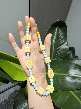 进口尼泊尔手工琉璃搭配亚克力小狗方珠扁珠项链 锁骨链 chocker
