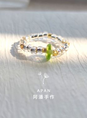 阿潘原创设计手作捷克琉璃珠手链叠戴百搭款夏季新品中古时尚戒指