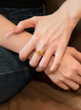 5D硬金黄金鸽子蛋戒指女999足金点钻镶嵌黄钻指环纯金食指戒送礼