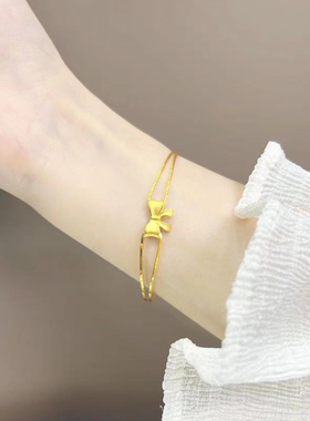 女款足金黄金蝴蝶结手镯女款