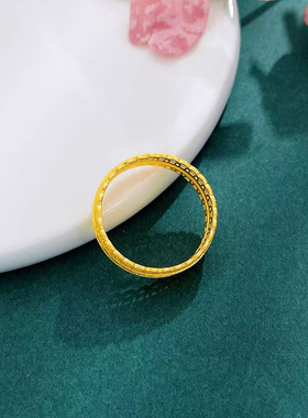 5G黄金腰缠万贯戒指女999足金招财钱币镂空花丝指环食指戒送女友