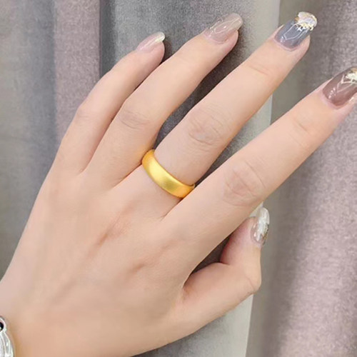 古法传承黄金戒指女款999足金磨砂素圈指环小金圈戒指3D硬食指戒 - 图1